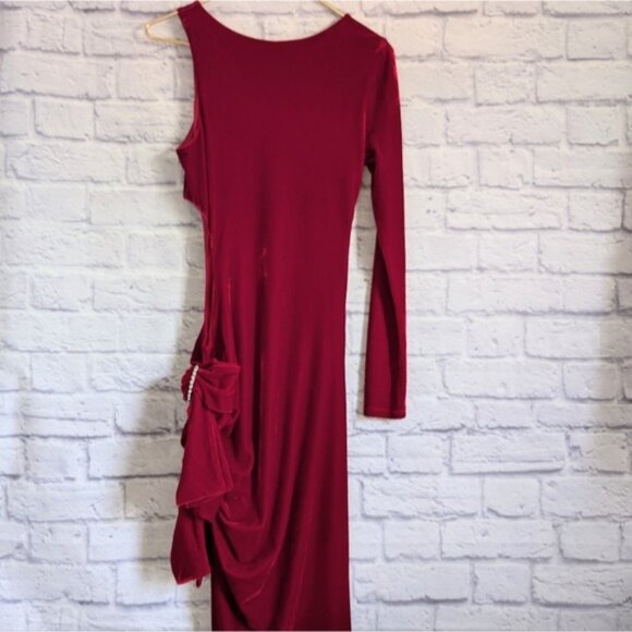 Lovers and Friends Red Velvet Edith Gown S Rhinestone Crystal Bows Cut Out Glam - Picture 6 of 9